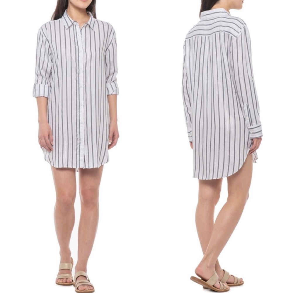 NWT Onia Marie Metallic Stripe Shirt Dress